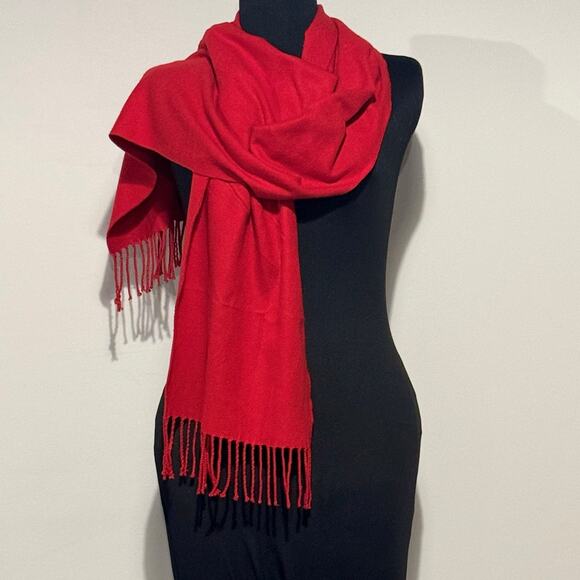Red Cashmere Blend Scarf Fringe Trim 66" x‎ 12" - Picture 1 of 5